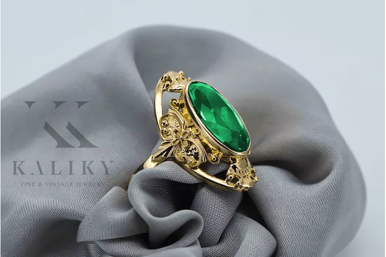Vintage craft Ring Emerald 14K Yellow gold vrc014y